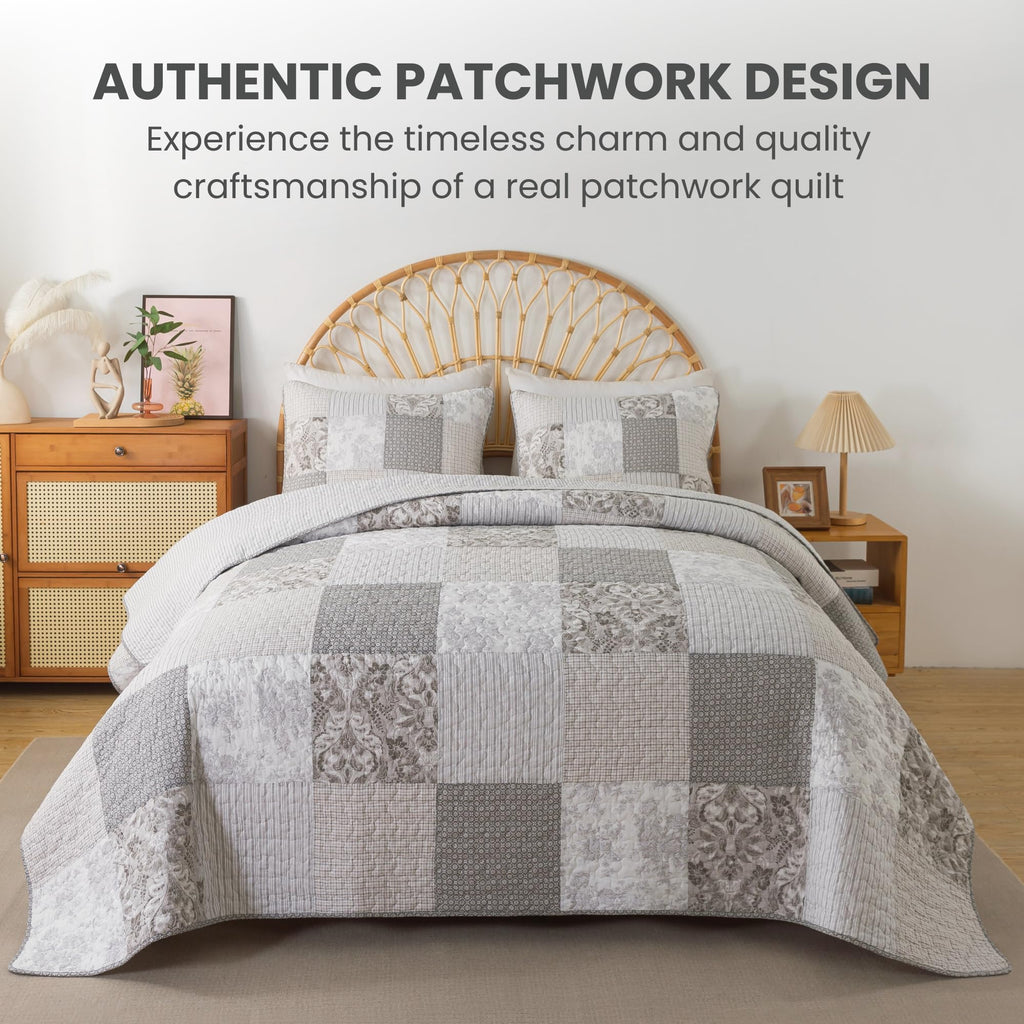 Silver Linings Patchwork Gray Cotton Quilt Set, with 1 Sham