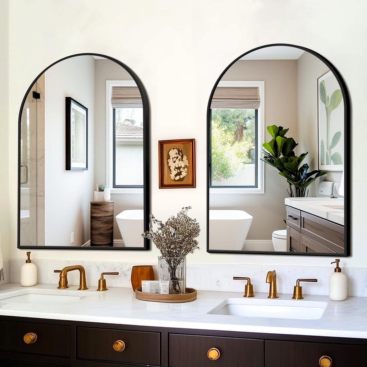 2 Pack 24" x 36" Arched Bathroom Vanity Mirror for Over Sink, Black