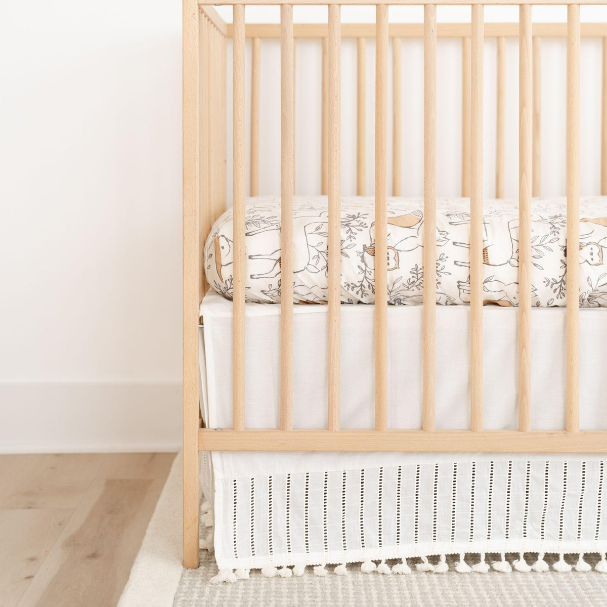 Wrap Around Bed Skirt for Crib, Cotton Crib Skirt for Boy's and Girl's Nursery, White, 28"w x 52"h x 16"d