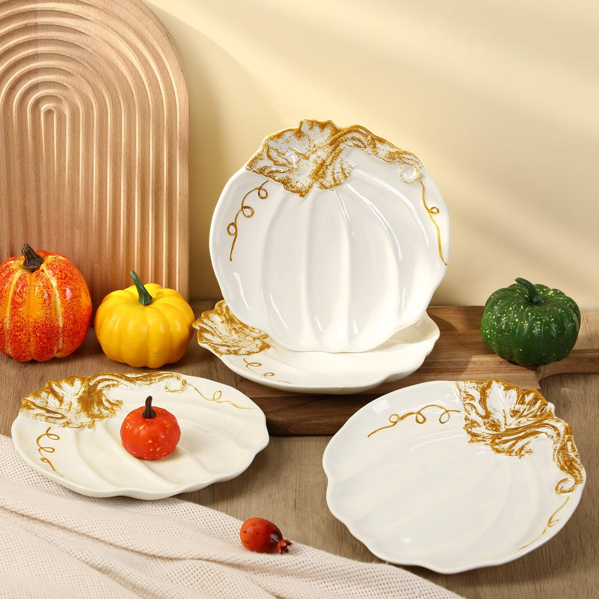 4 Pcs 7.87'' Ceramic Pumpkin Plates Fall Appetizer Dessert Dishes
