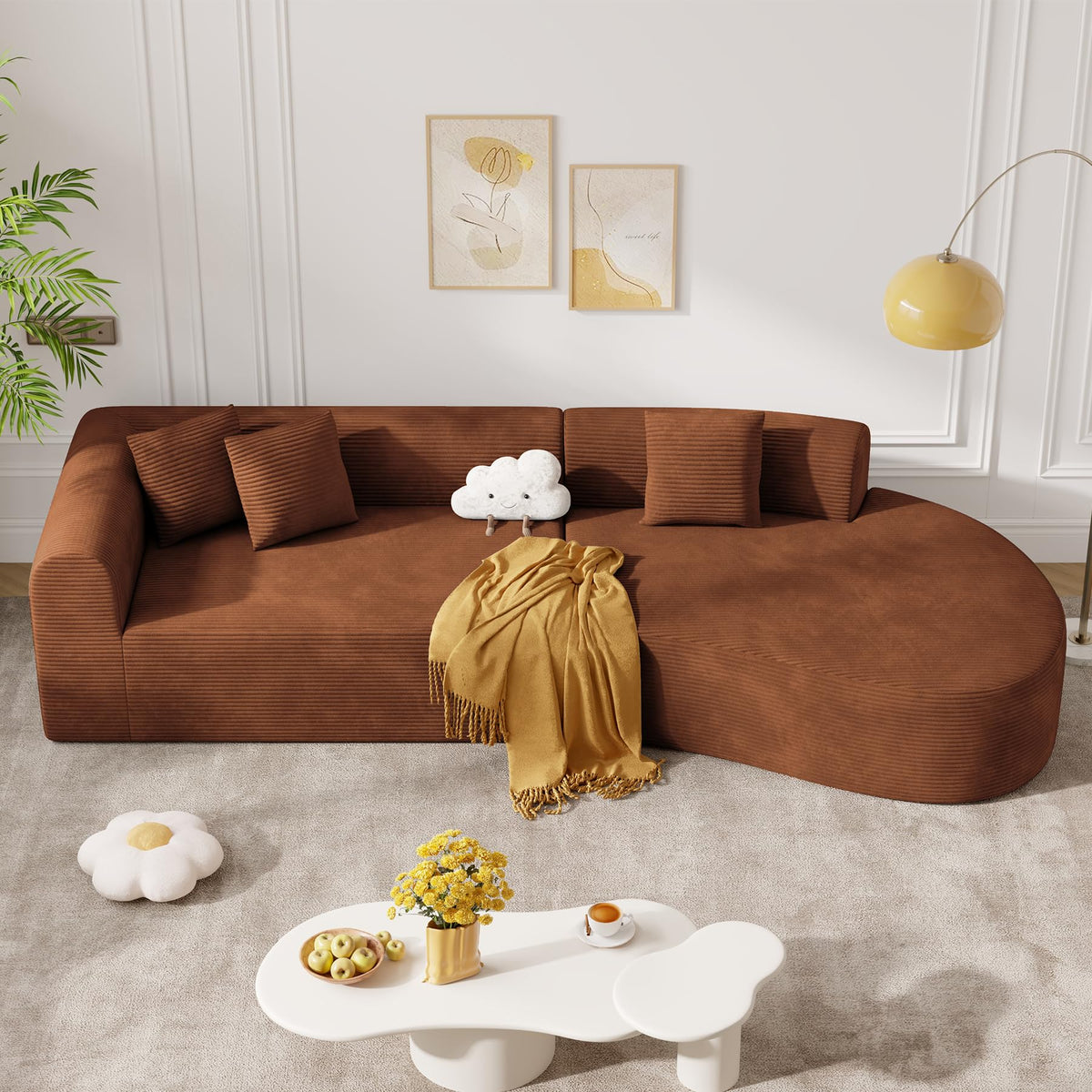 126" Oversized Cloud Curved Couch, Modern Modular Sectional with Deep Seat, Upholstered Boneless Couches, No