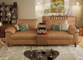 Cloud Couch Sectional, 2 Seater with Console, Faux Leather in Brown