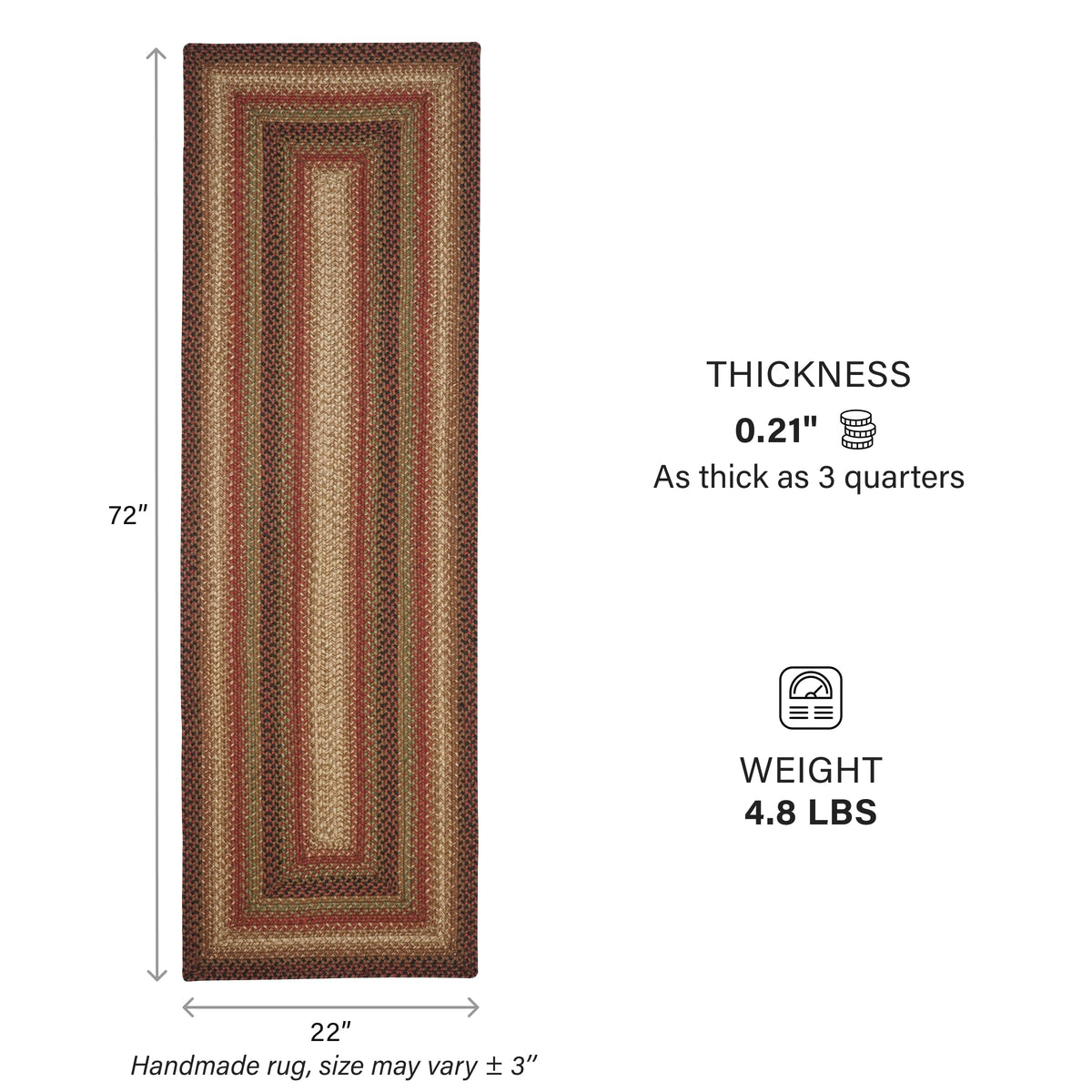 Gingerbread Braided Runner Rug Ideal as Kitchen Runner 22x72