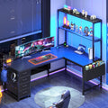 L Shaped Gaming Desk, 51.2" Reversible Small Corner Desk with 4 Drawer, Power Outlet & LED Lights, Home Office Desk