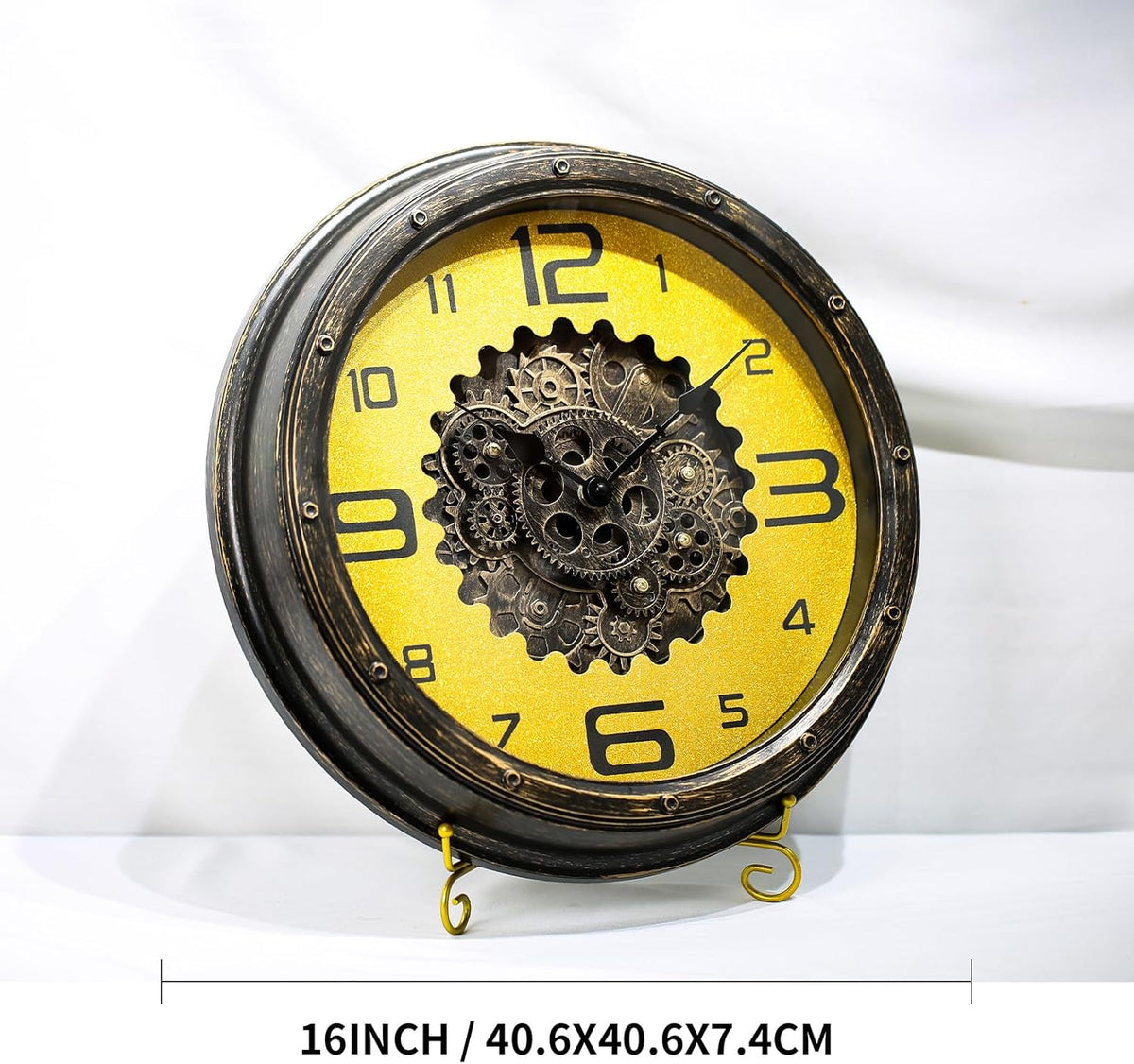 16 inch Large Gear Clock with Real Moving Gears, Steampunk Gold Wall Clock, Suitable for Living Rooms, Offices, Factories, Bedrooms, and...
