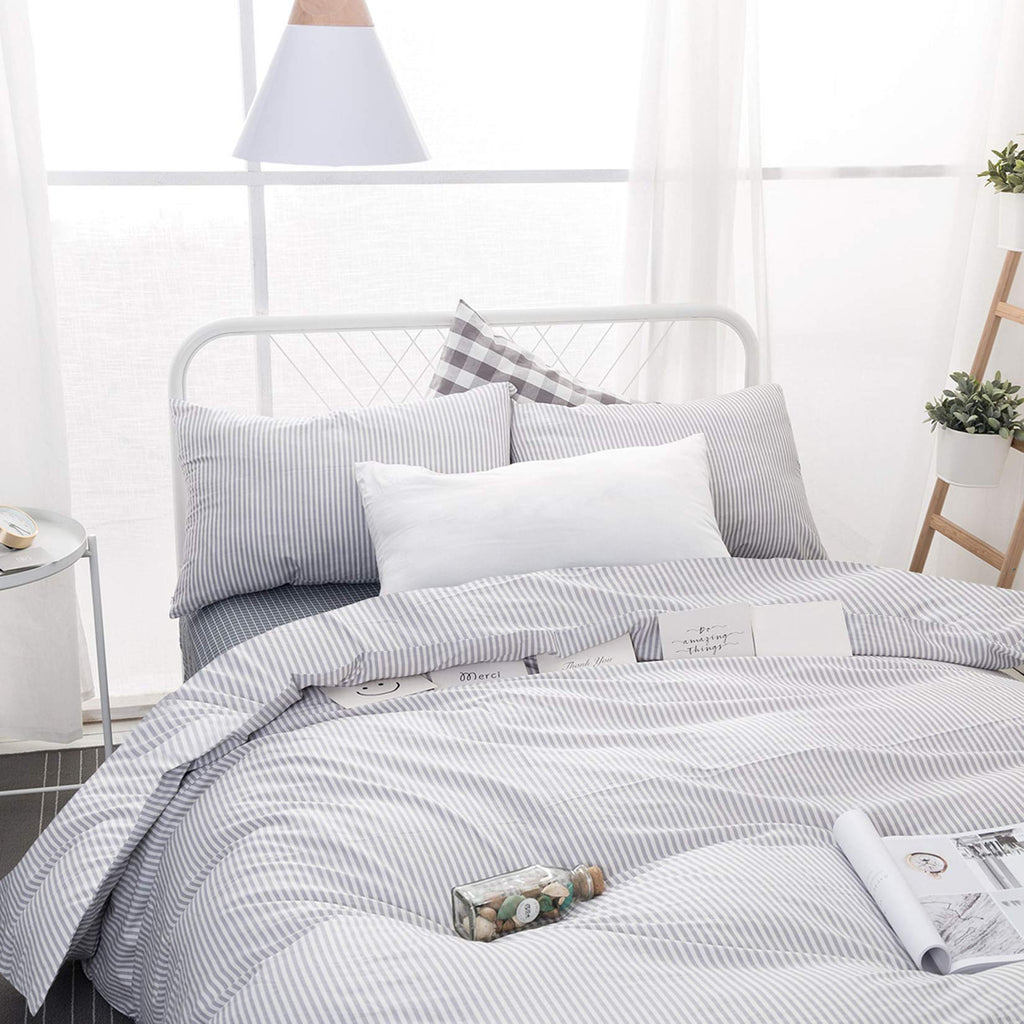 Striped Cotton Comforter Set, Gray
