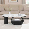 Inspired Saarinen Style Faux Marble Oval Coffee Table with Storage Drawer Pedestal Base