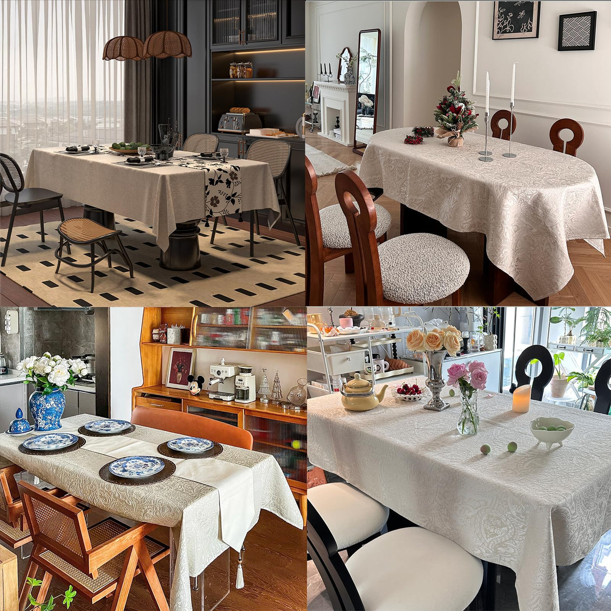 Jacquard Rectangle Tablecloth, Thick Kitchen Dining Table Cloth, Waterproof Wrinkle Free Decorative Fabric Table