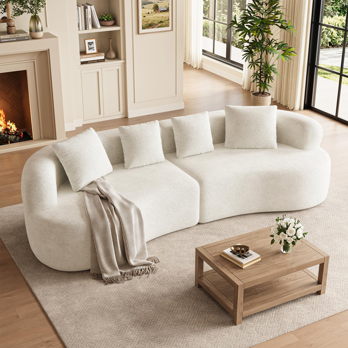 110 Boneless Sectional Couch Modern Curved Cream White