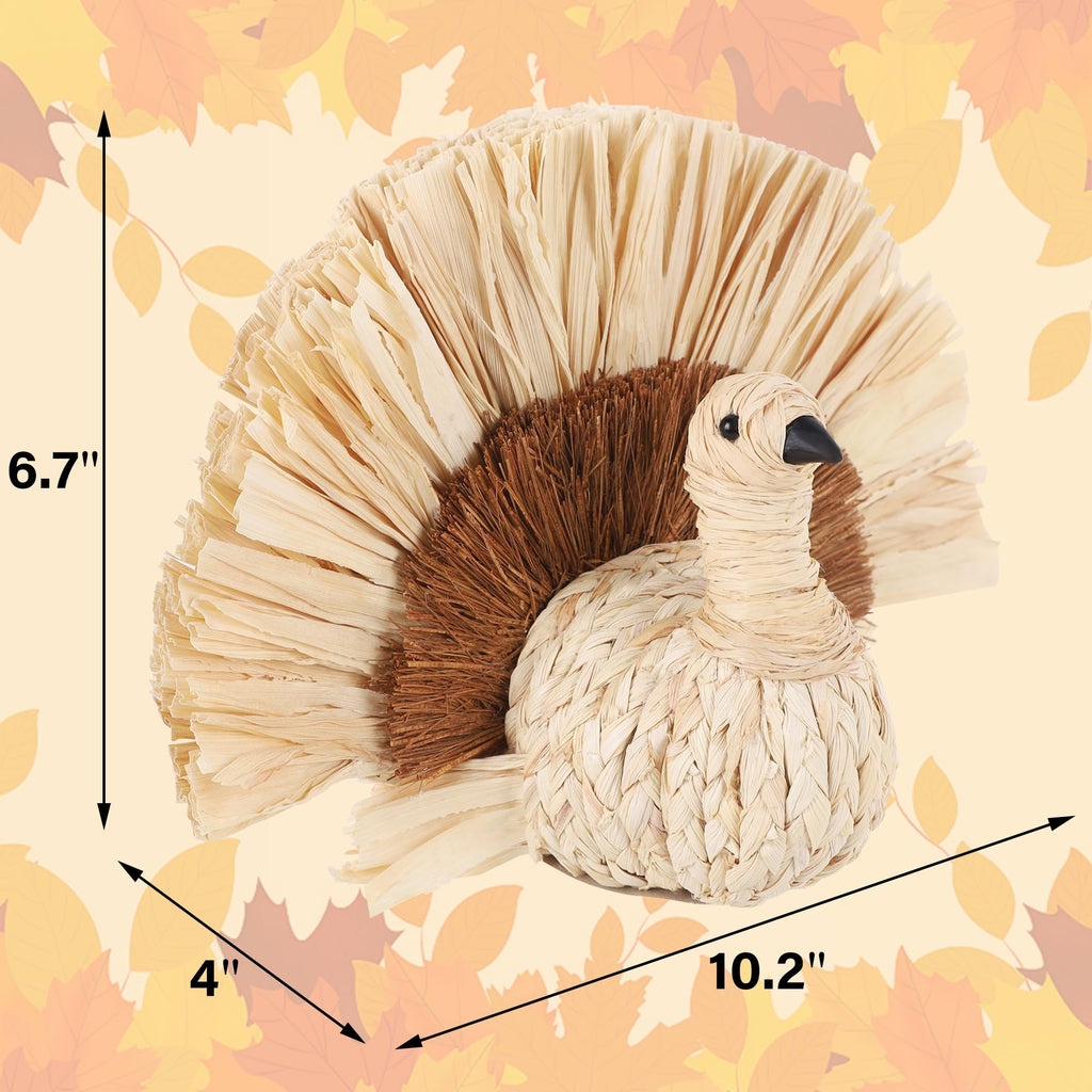 Thanksgiving Turkey Decor Straw Turkeys, 6.7" Tall