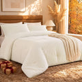 Beige Comforter Set - 3 Pieces Seersucker Lightweight Bedding Comforter Sets (1 Soft Fluffy Comforter & 2