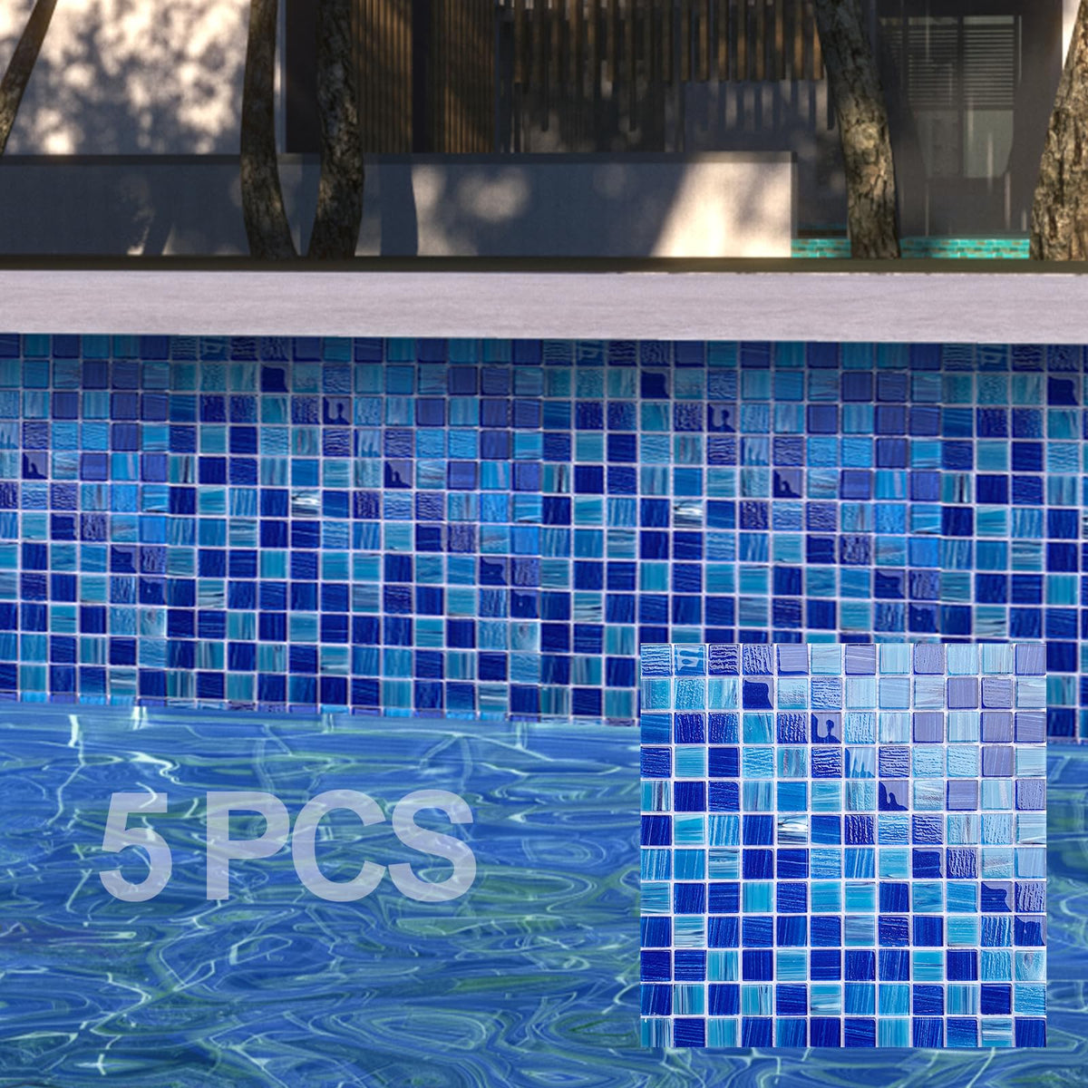 5 Sheets Glass Mosaic Tiles Backsplash, Pool Tiles, 12" x 12" Kitchen Backsplash Tile, Glass Tiles Border Shower Wall