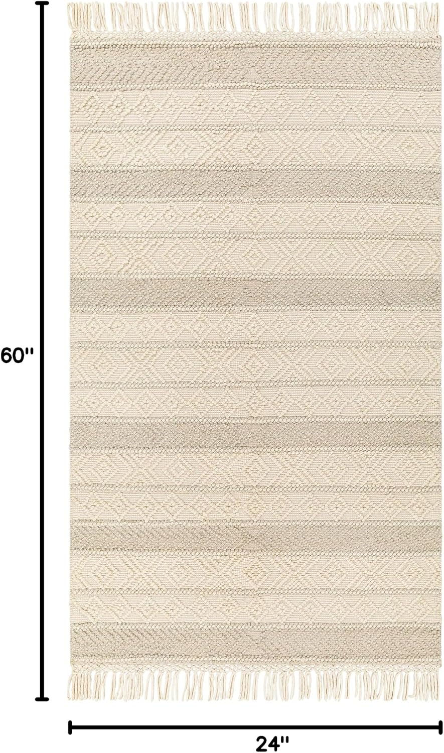 Ummi Wool Hallway, Kitchen Runner Rug - Geometric Striped Diamond Border - Traditional Transitional Scandinavian