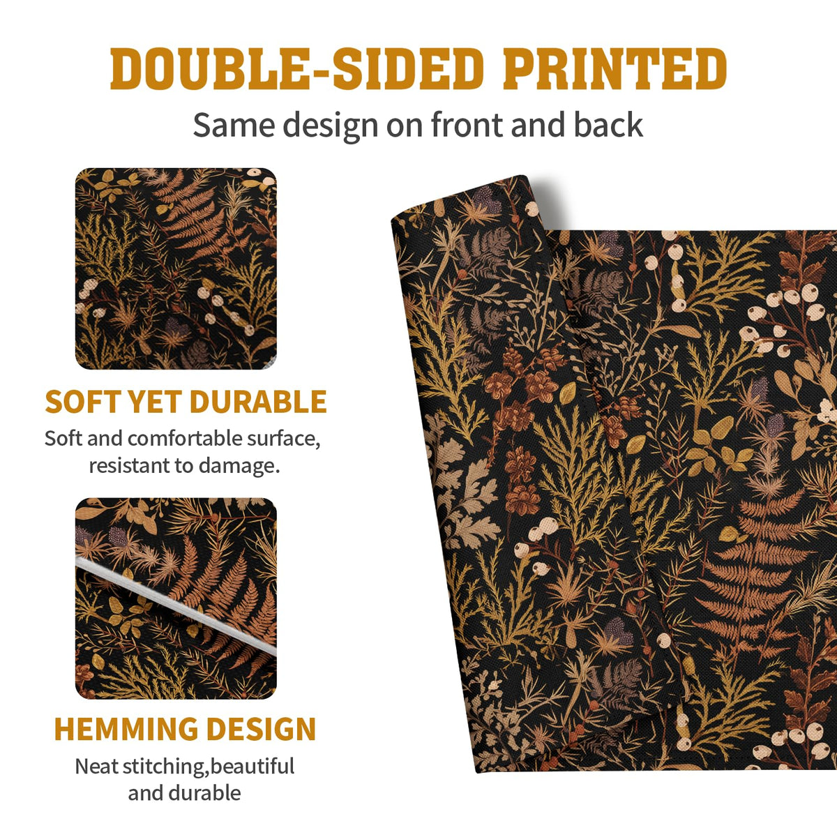 Fall Botanical Placemats Set of 4 Vintage Fern Leaf Autumn Place Mats Thanksgiving Farmhouse Heat Resistant Washable