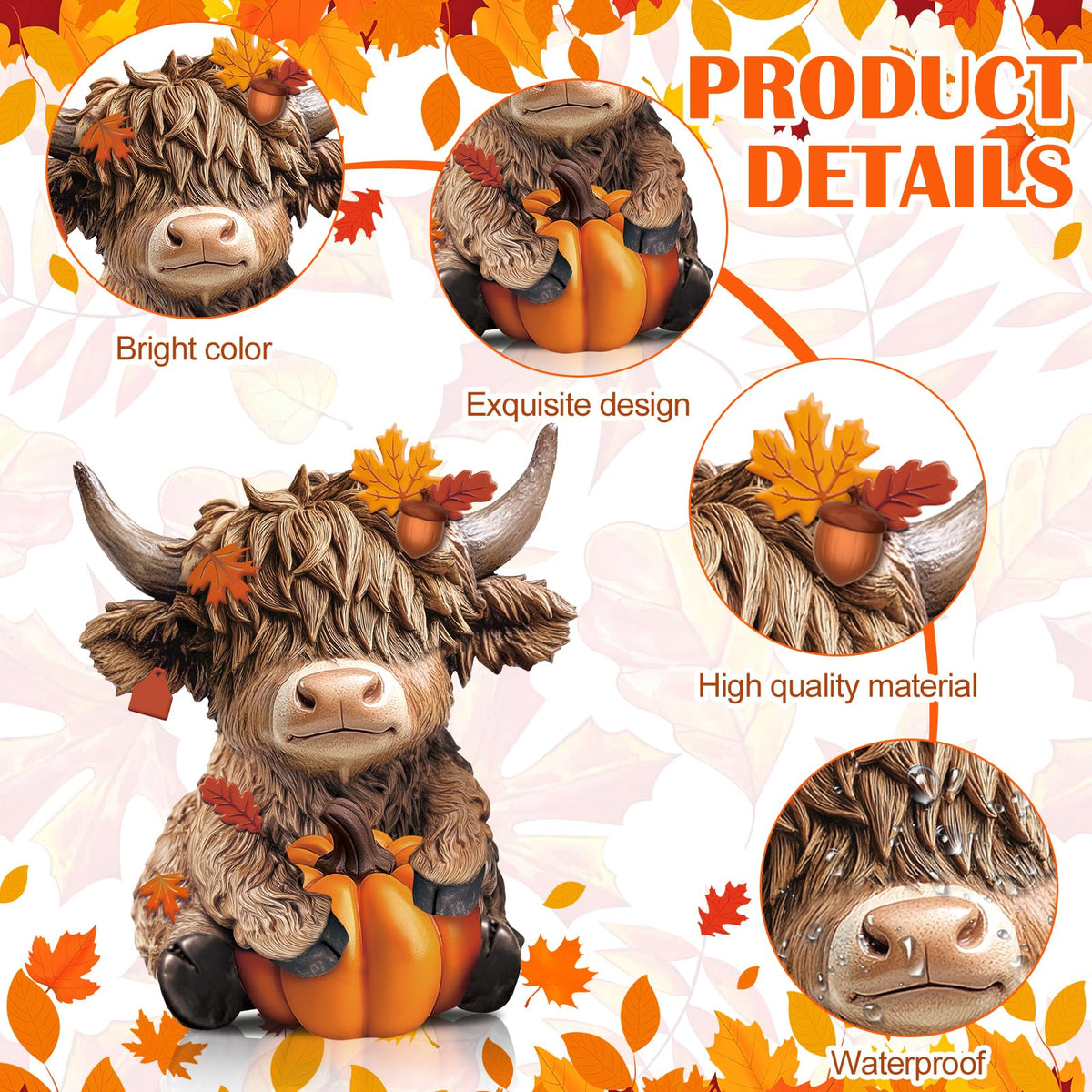 2 Pcs Fall Highland Cow Figurines Resin, Autumn Tabletop Decor