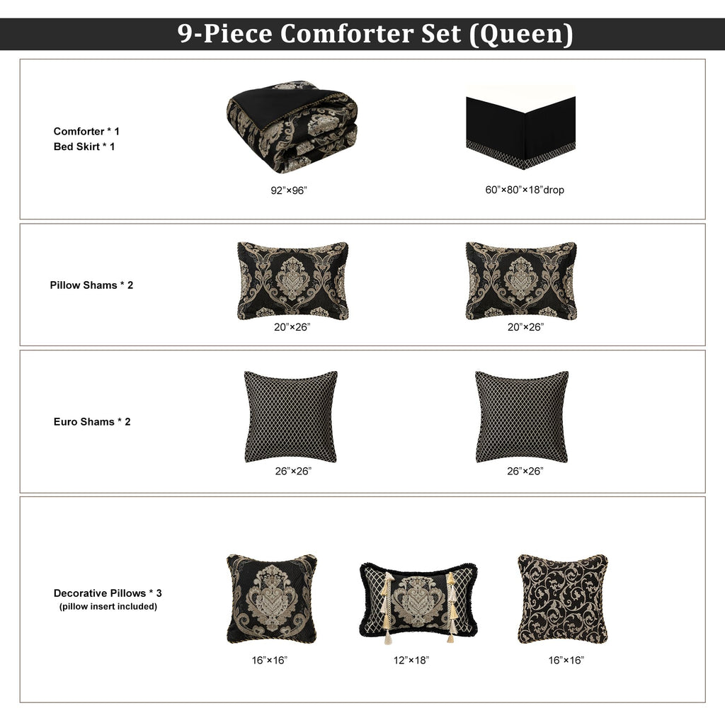 9-Piece Comforter Set, European Damask Bedding Set