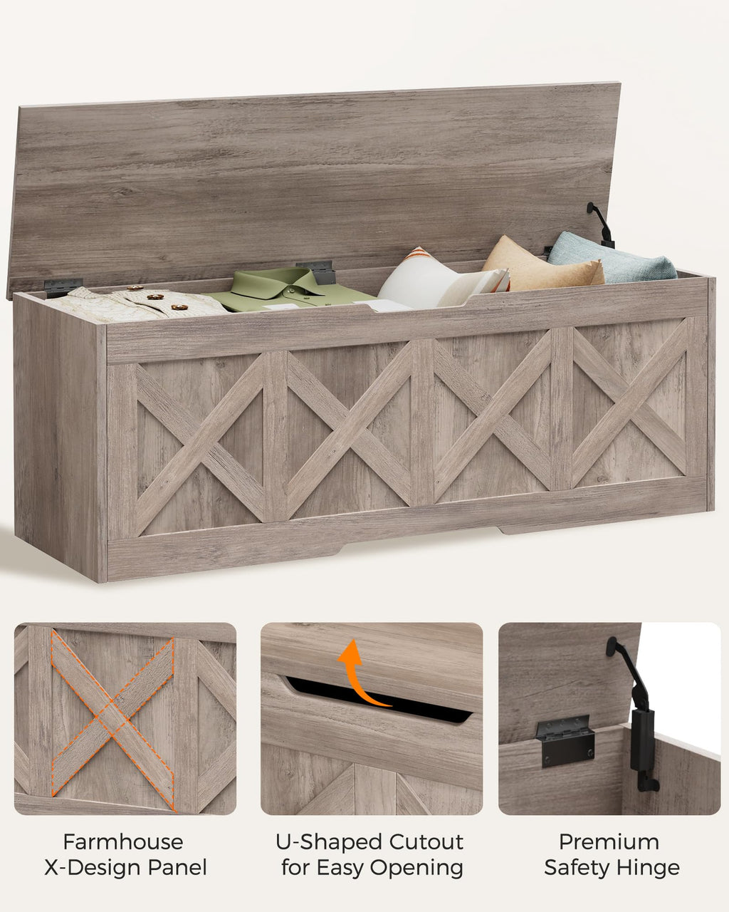 47.2" Extra-Large Wooden Storage Chest, Farmhouse Storage Bench