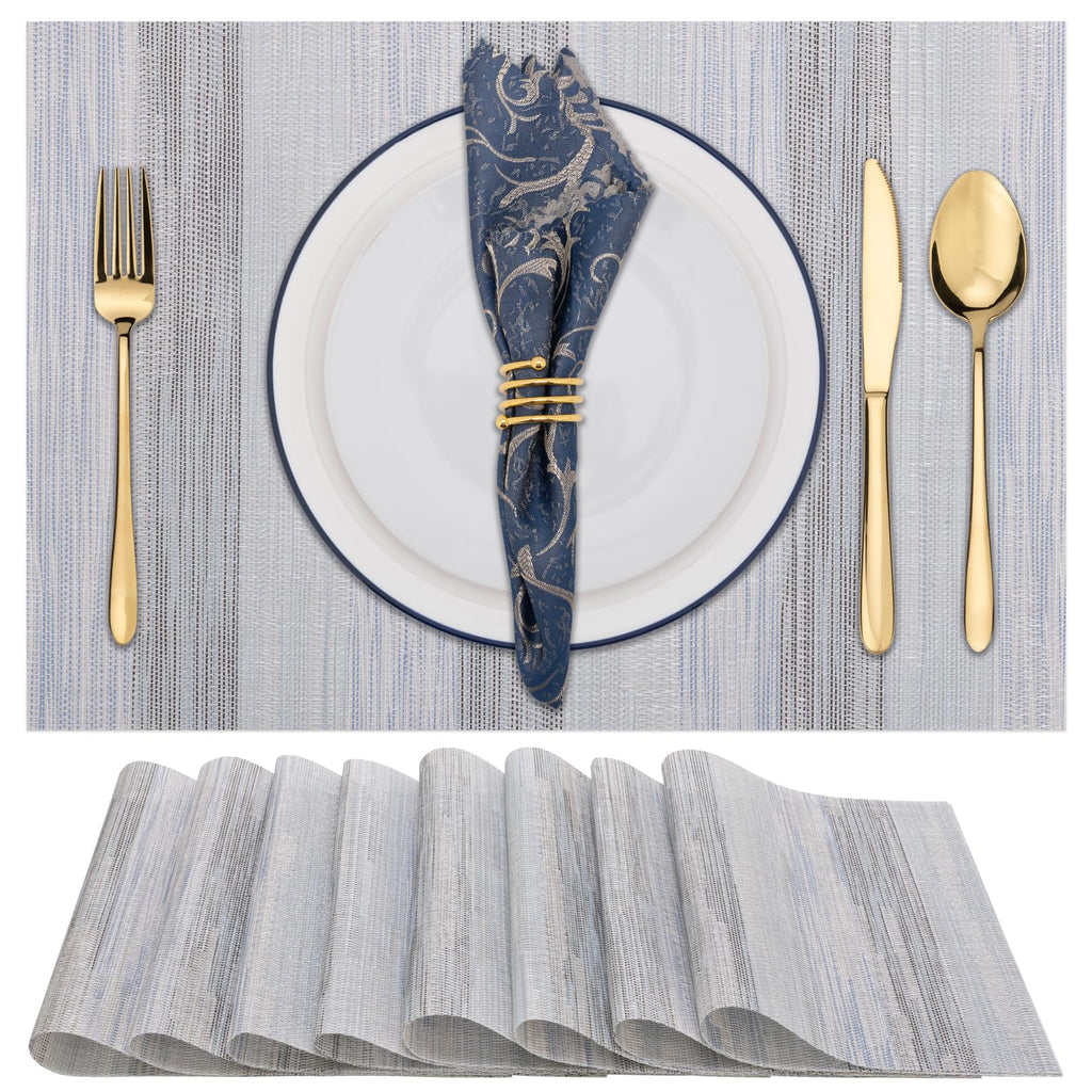 Placemats Set of 8, Heat Resistant Stain Resistant Woven Vinyl Insulation Place mats, Durable Washable Elegant Table