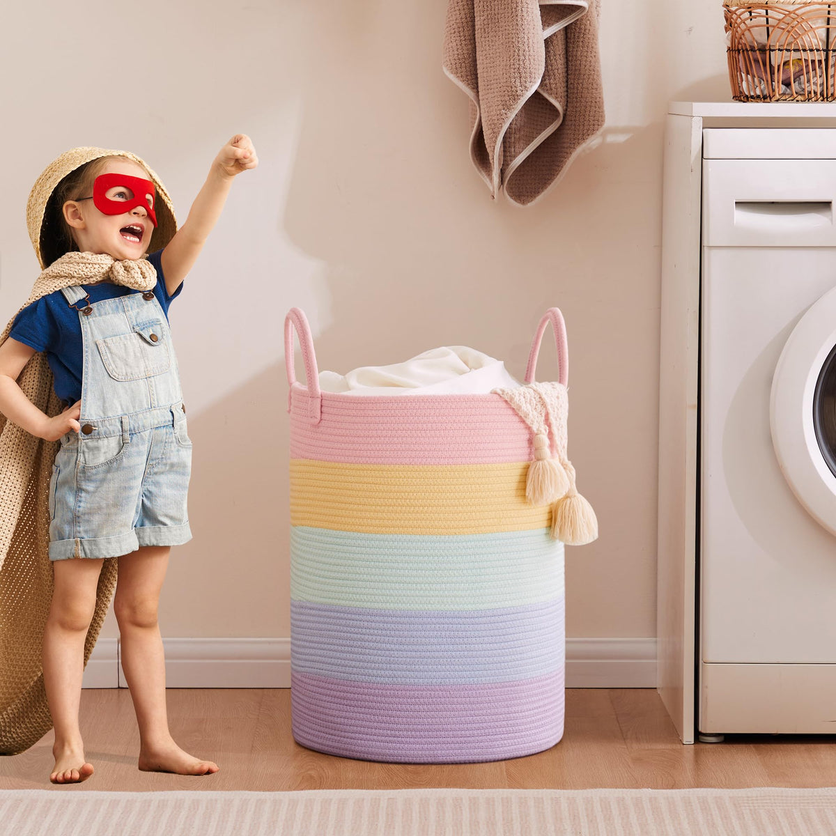 Rainbow Laundry Basket Baby Girls Kids Hamper 15Dx20H inches