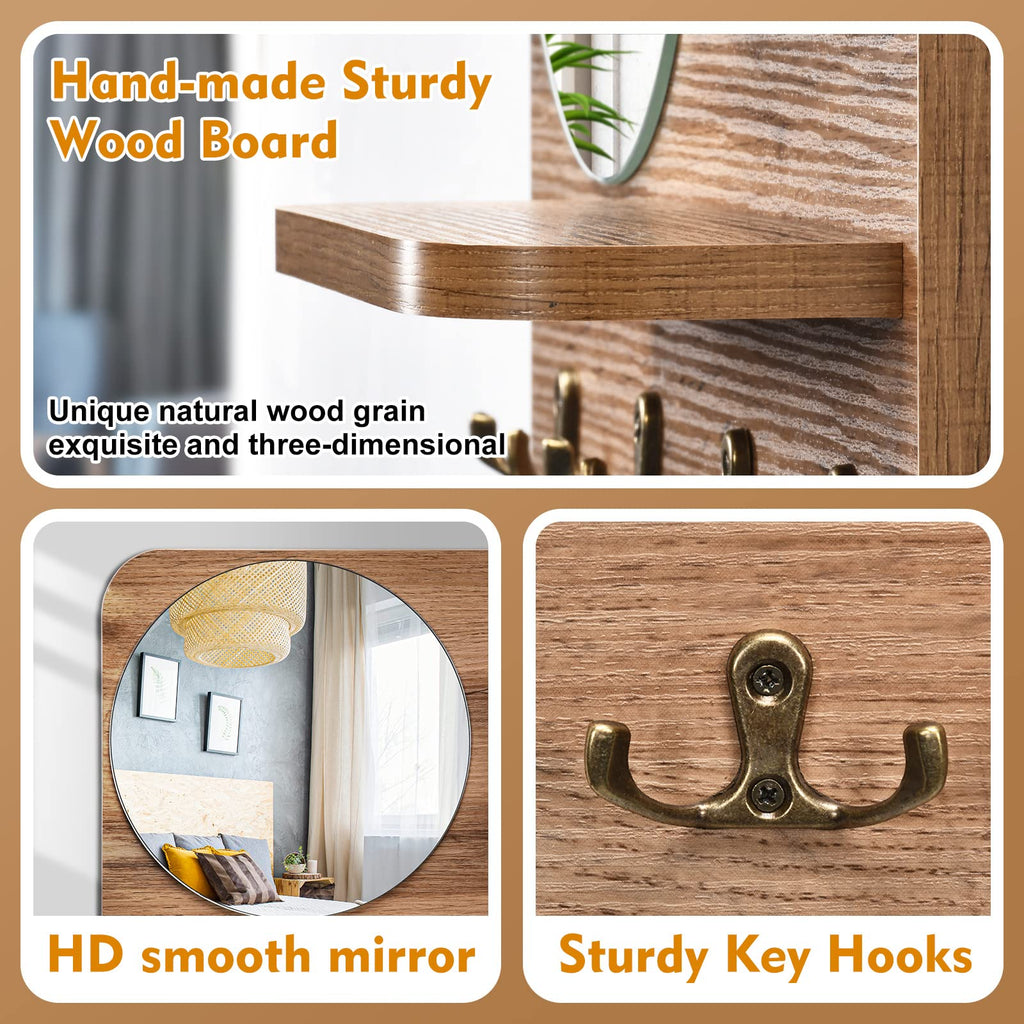 Key Holder for Wall with Shelf & Mirror Decorative Entryway Hook