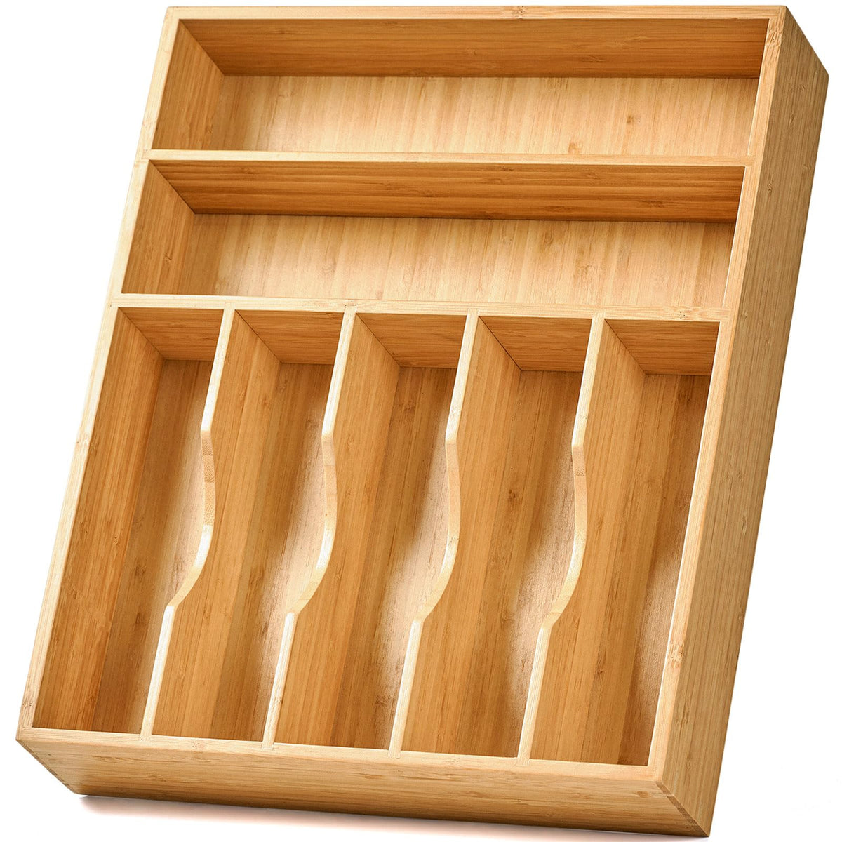 Bamboo Kitchen Drawer Organizer, 13 Inch Silverware Utensil Tray Holder, Extra Deep Grooved Drawer Divider, 7 Slots