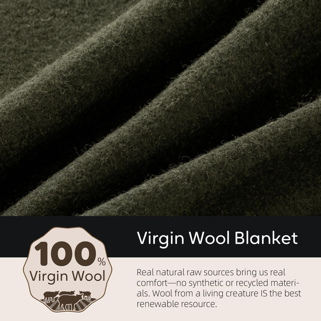 100% Wool Blanket, 62" x 48", Warm, Thick, Military, Camping Gear