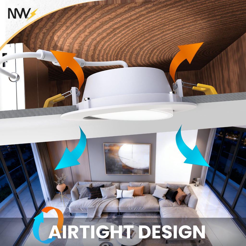 12 Pack Airtight 4 Inch Gimbal LED Recessed Lights, 2700K-5000K, ETL