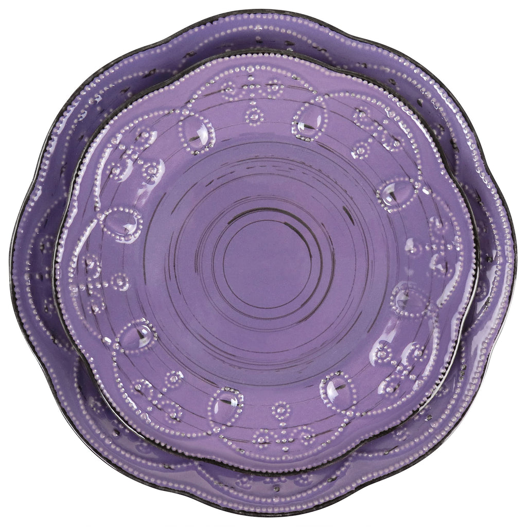 Rustic Birch 16 Piece Stoneware Dinnerware Set in Purple, Purple with Brown Accents, (EL-RUSTICBIRCH)