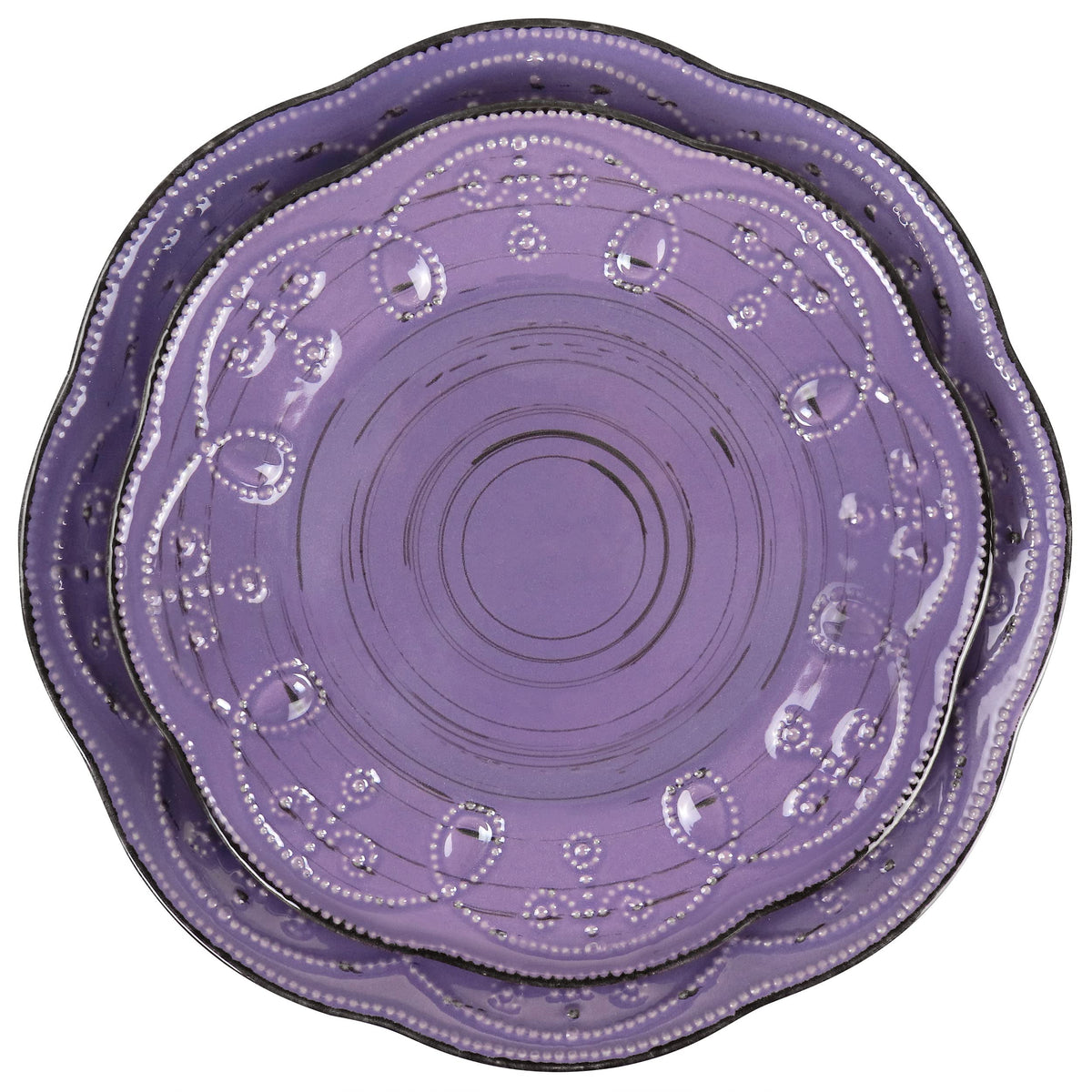 Rustic Birch 16 Piece Stoneware Dinnerware Set in Purple, Purple with Brown Accents, (EL-RUSTICBIRCH)