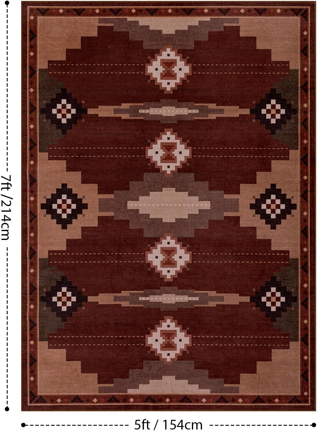 Washable Western Red Aztec Area Rug
