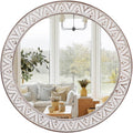 Rustic Round Wood 36 Inch Farmhouse Mirror, Wall Mount, Framed, White, Flower White, Modern & Rustic Style