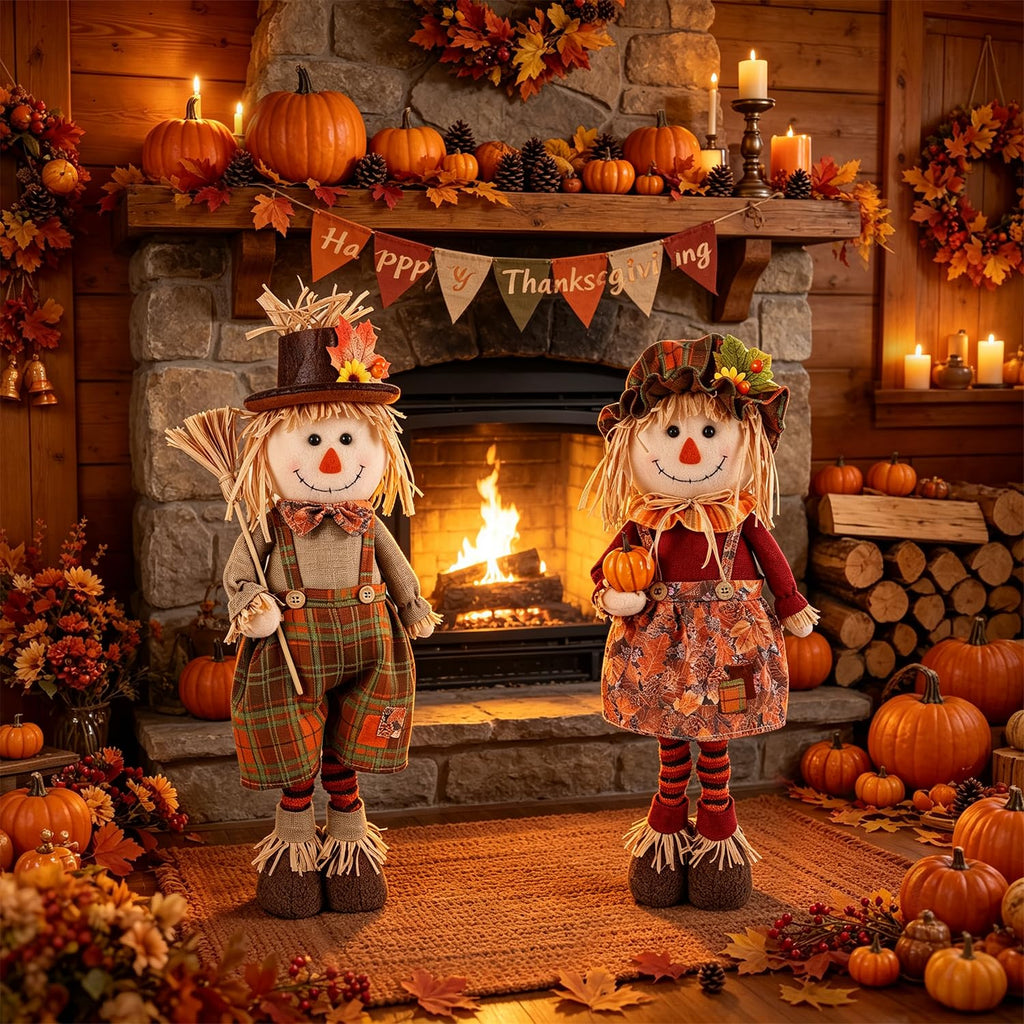 Fall Decoration 2Pack Standing Scarecrows with Stretchable Legs 22" to 28"