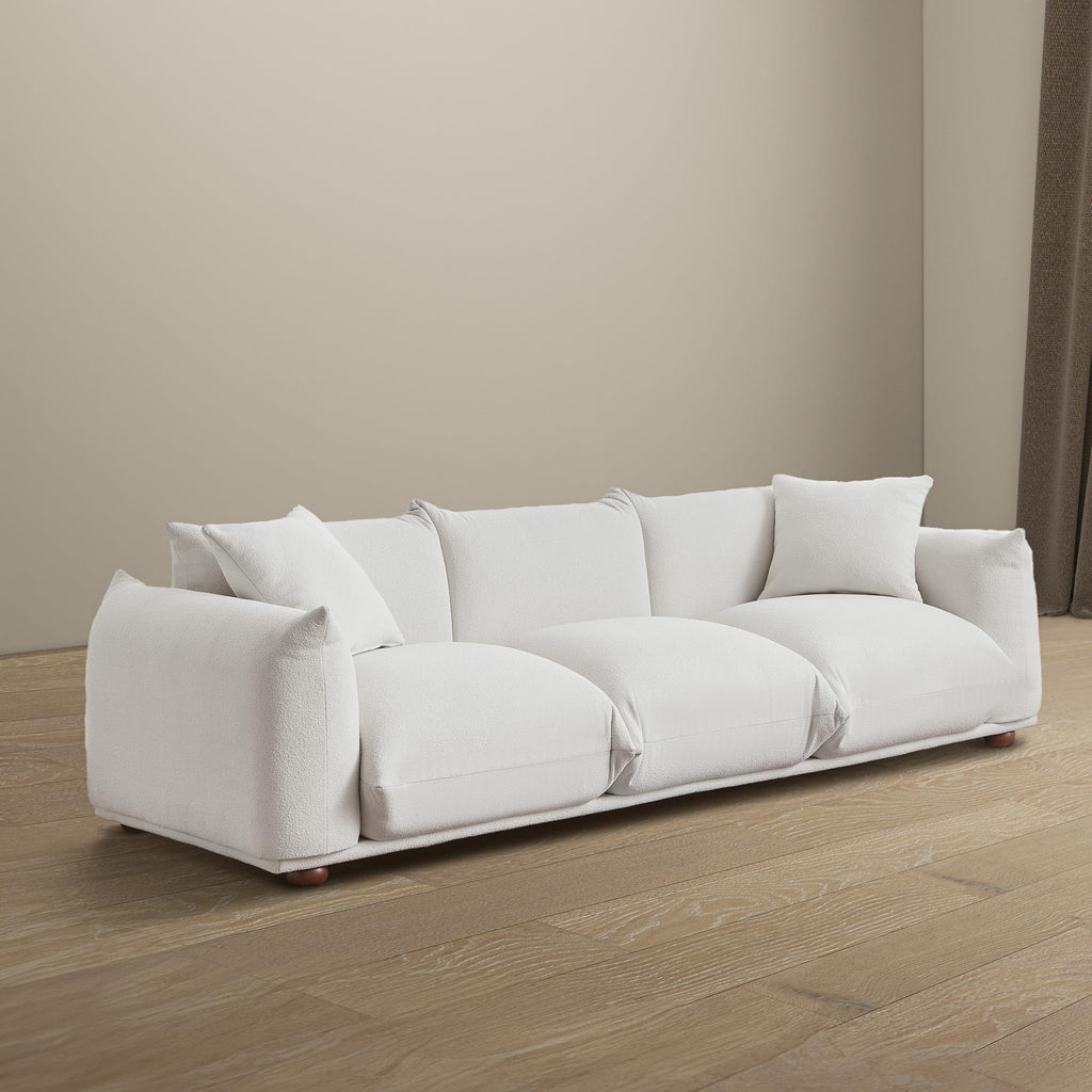 Sofa Couch, 100", 3 Seater, Solid Wood Frame, Boucle, Minimalist, Cream