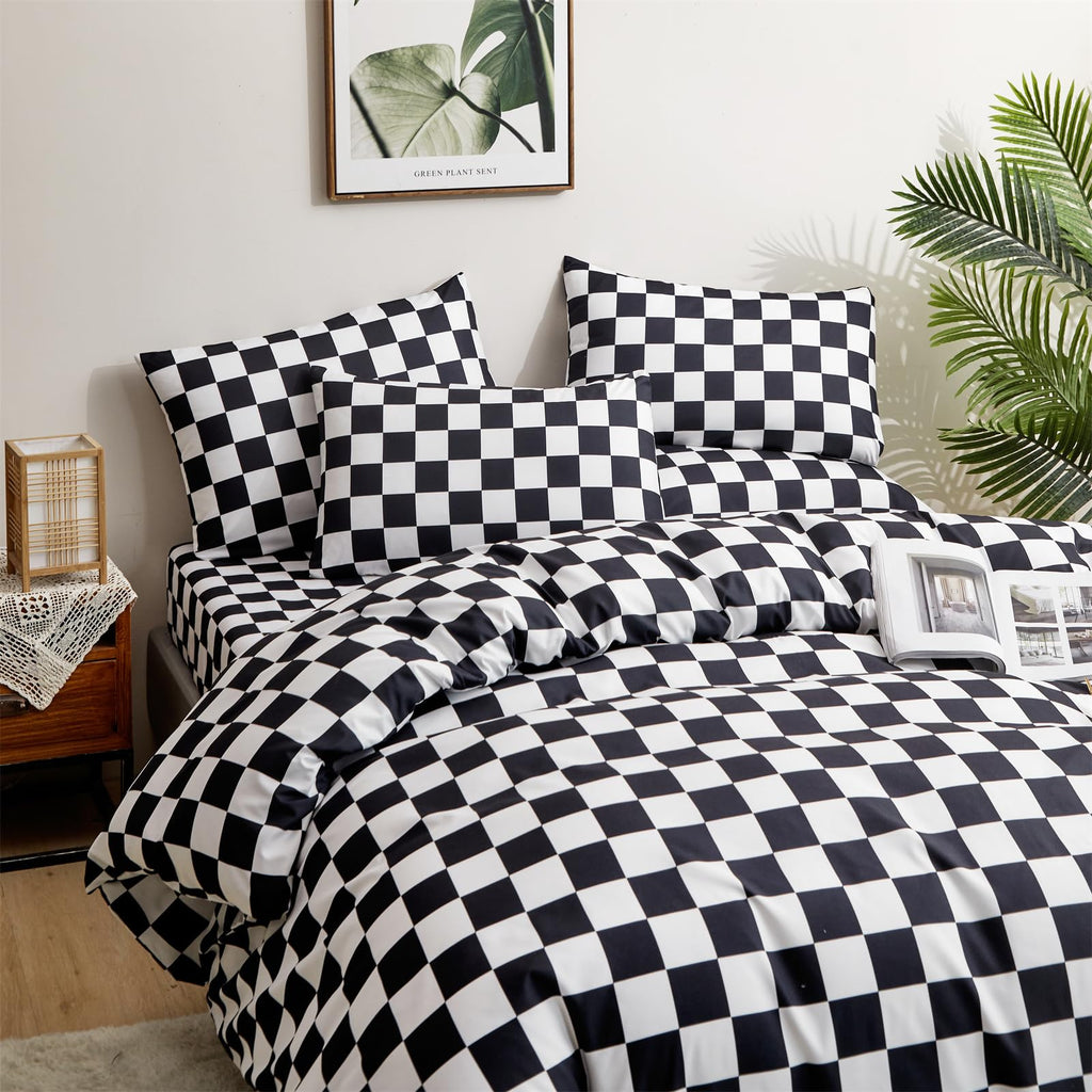 Black White Plaid Comforter Black Checkerboard Grid Bedding