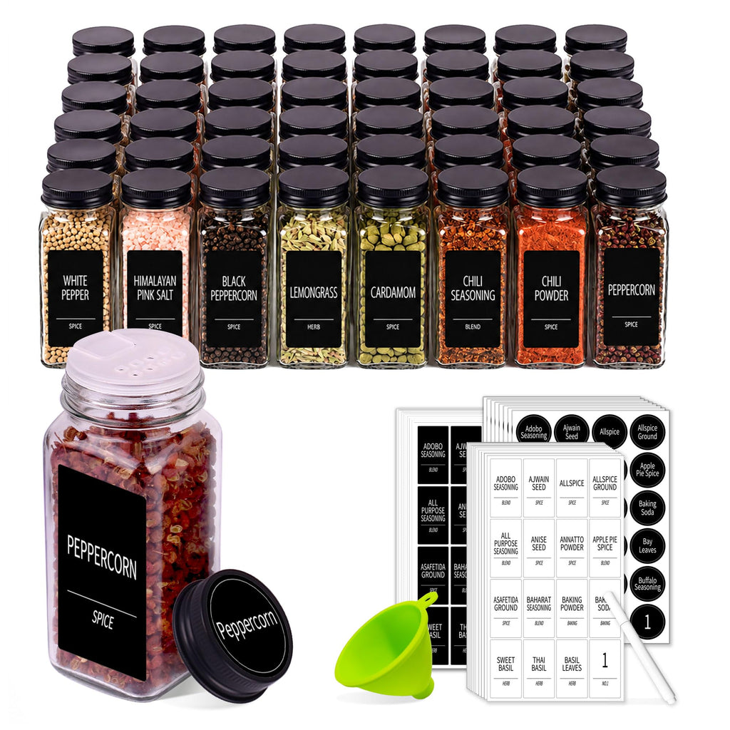 48 Pack Glass Spice Jars with Labels, 4oz Spice Containers