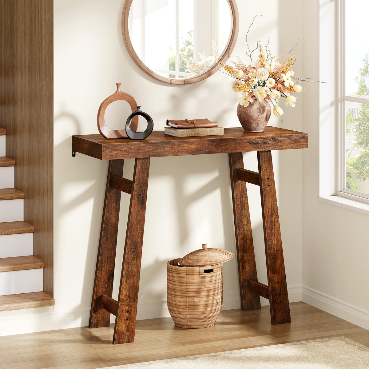 Modern Entryway Table, Foyer, 31.5 Inch, Rustic Brown