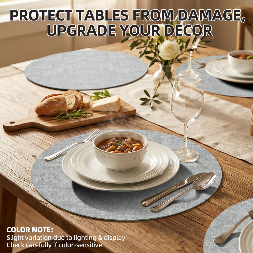 Placemats Set of 4, 15 Inch Round Faux Leather Place Mats