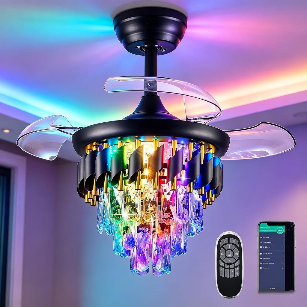 30" Crystal Retractable Ceiling Fan with Light & Remote