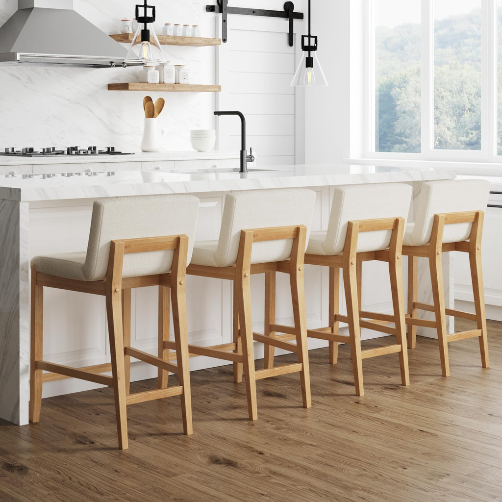 Gracie Modern Counter Height Bar Stool with Back, Counter Stool Upholstered Chair with Natural Textured Linen and
