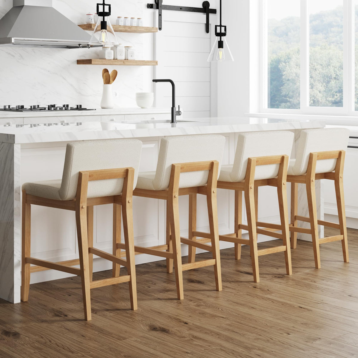 Gracie Modern Counter Height Bar Stool with Back, Counter Stool Upholstered Chair with Natural Textured Linen and