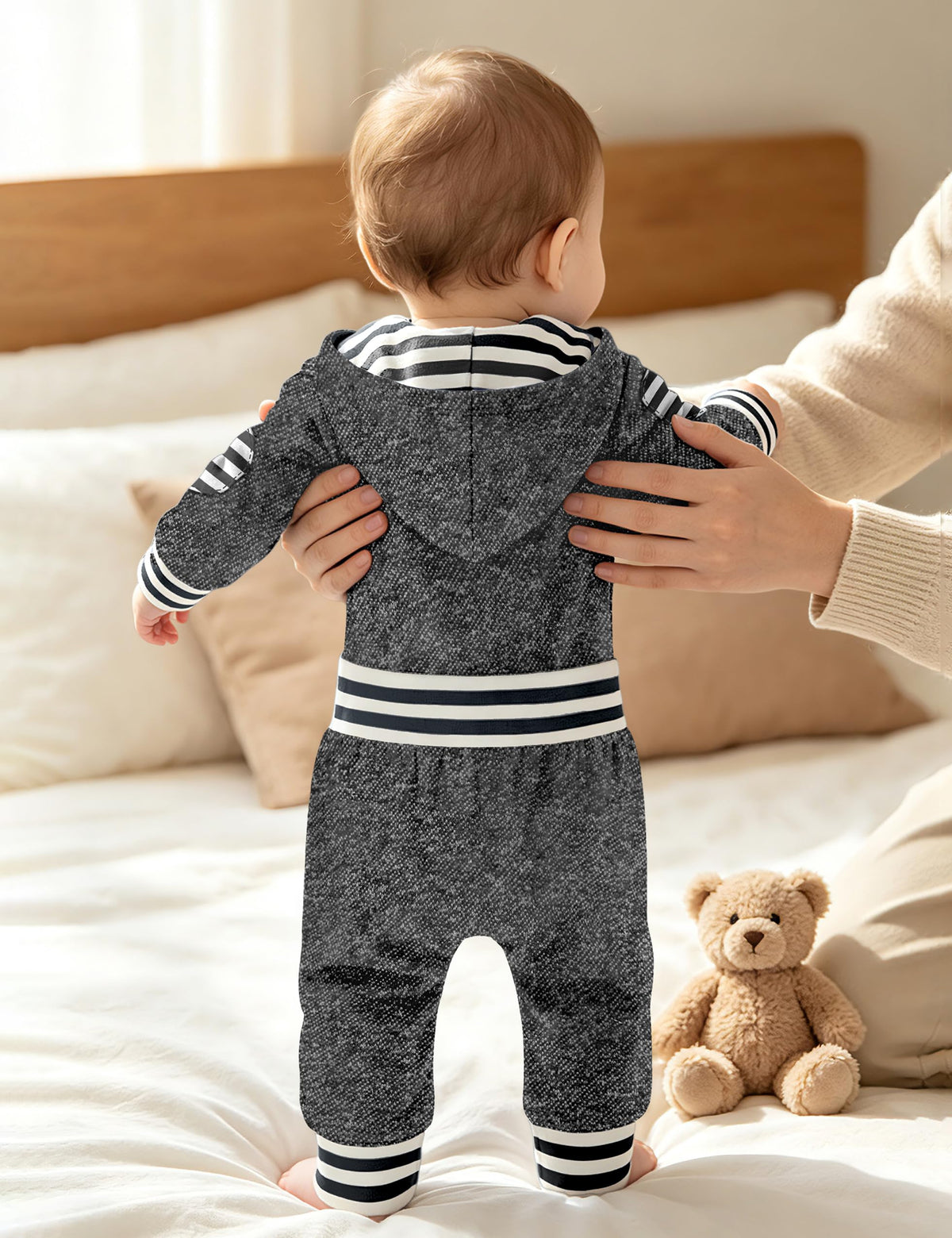Baby Boy Clothes Outfits Grey Hooded Bodysuit Set Fall Clothes Infant