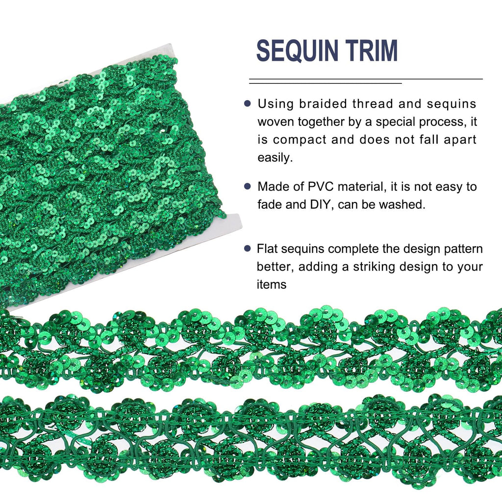 Sequins Beaded Lace Trim 1.1 Inch Wave Sequin Braid Trim Strip Paillette Sequins Ribbon Trim for Crafts - 15 Yard