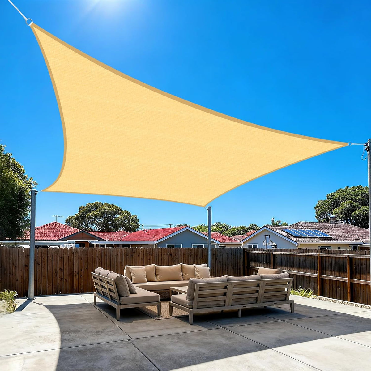 Shade Sail 12'X20' Rectangle Sand UV Block Breathable Sun Shade Canopy for Outdoor Patio Garden Deck Backyard
