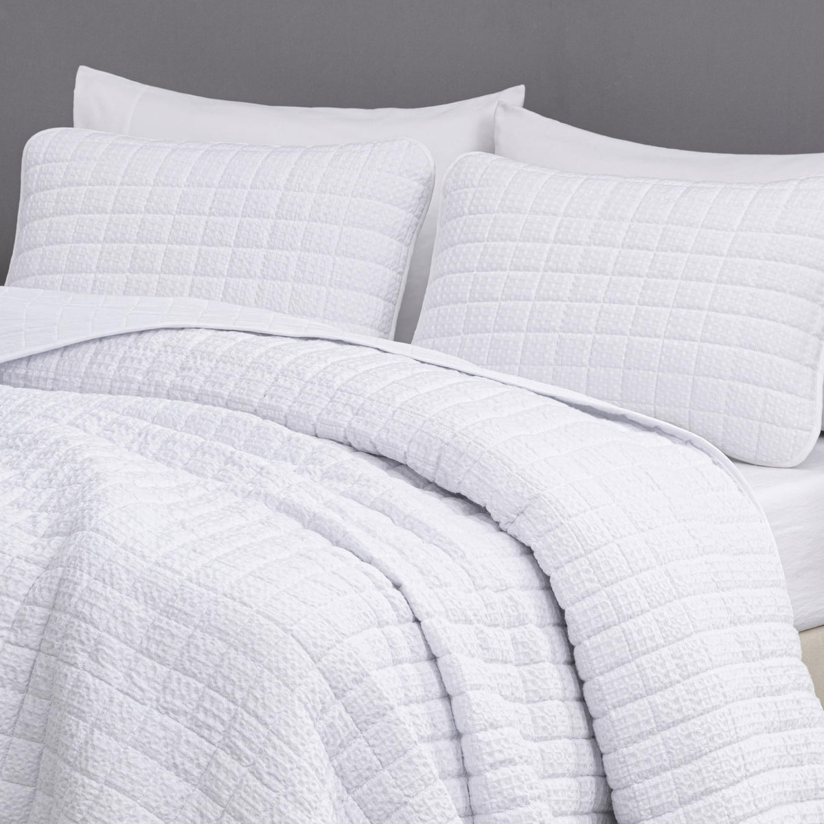 Wilmer 3-Piece Waffle Quilt Set, White