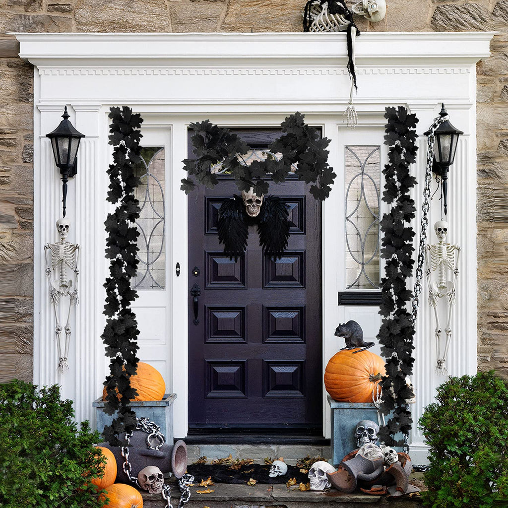 Black Leaf Garland, 8PCS Artificial Hanging Fall Maple Vines