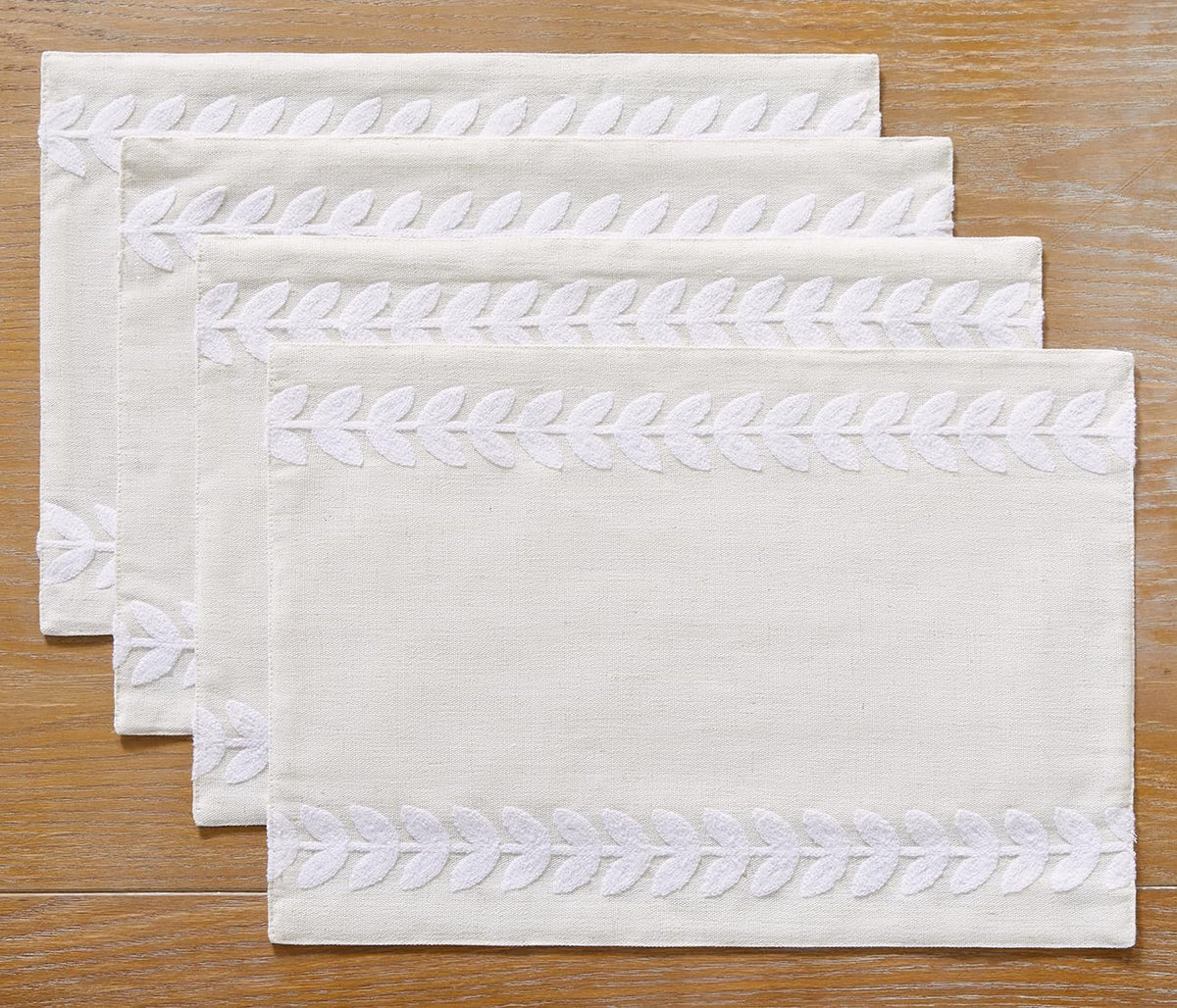 Embroidered Place Mats, White Rustic Placemats Set of 4
