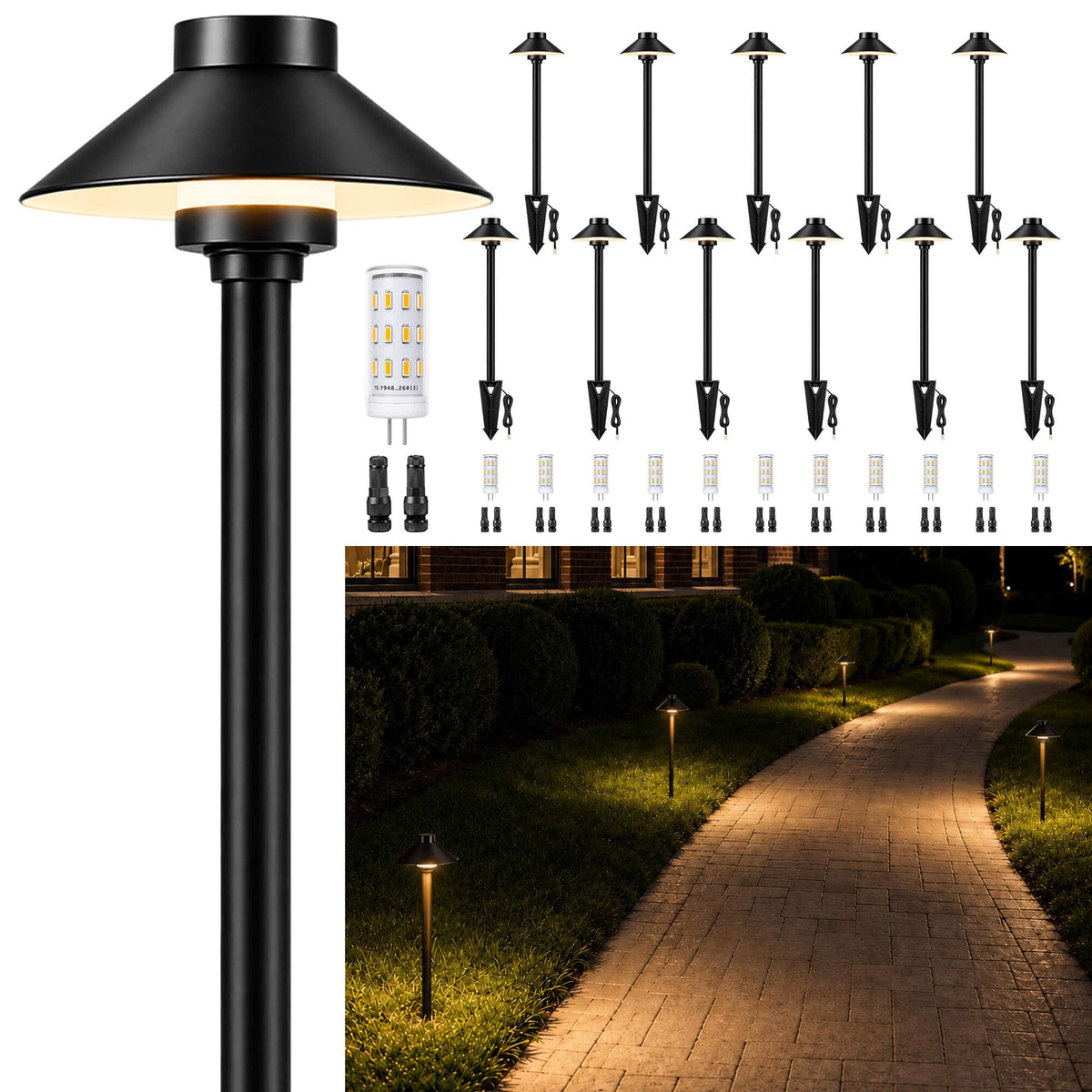 Solid Brass Low Voltage Hat-Top Path Light, Black, G4 2700K 12Pk