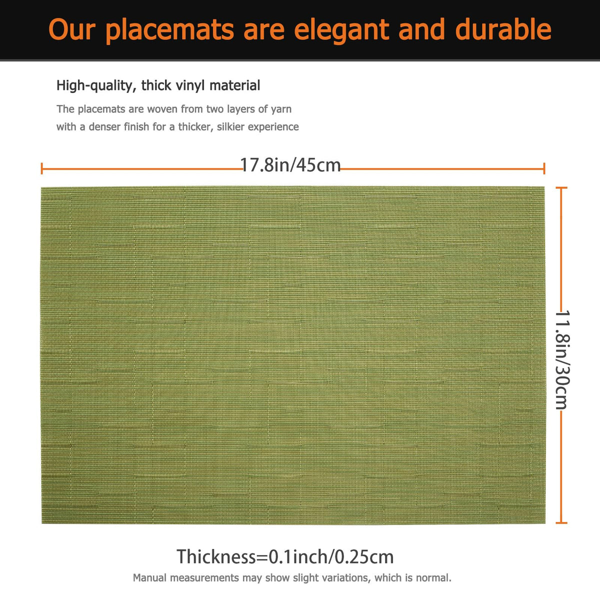 Green Vinyl Placemats Set of 12, Heat Resistant Table Placemats