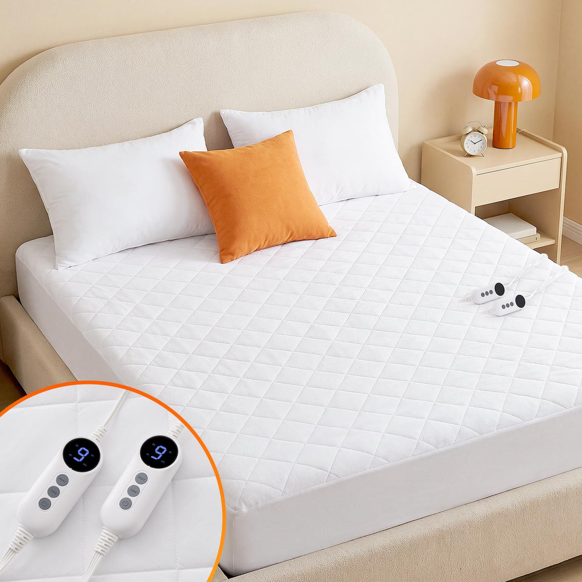 Heated Mattress Pad Electric Bed Warmer Fit up to 21" with 11 Heat Settings Dual Controller 9 Hours Auto Shut