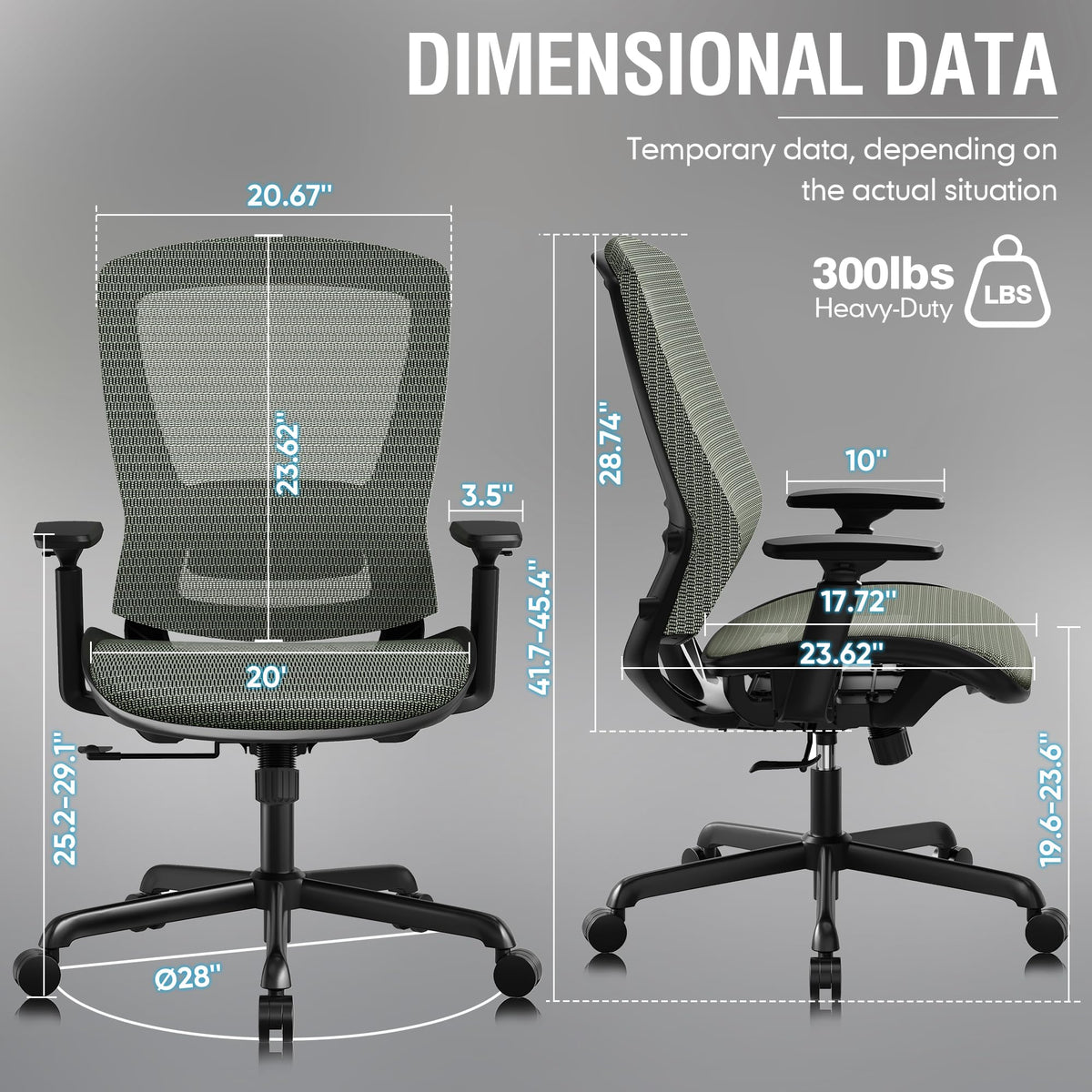 Ergonomic Mesh Office Chair — Dusty Sage, Breathable Mesh Seat & Back